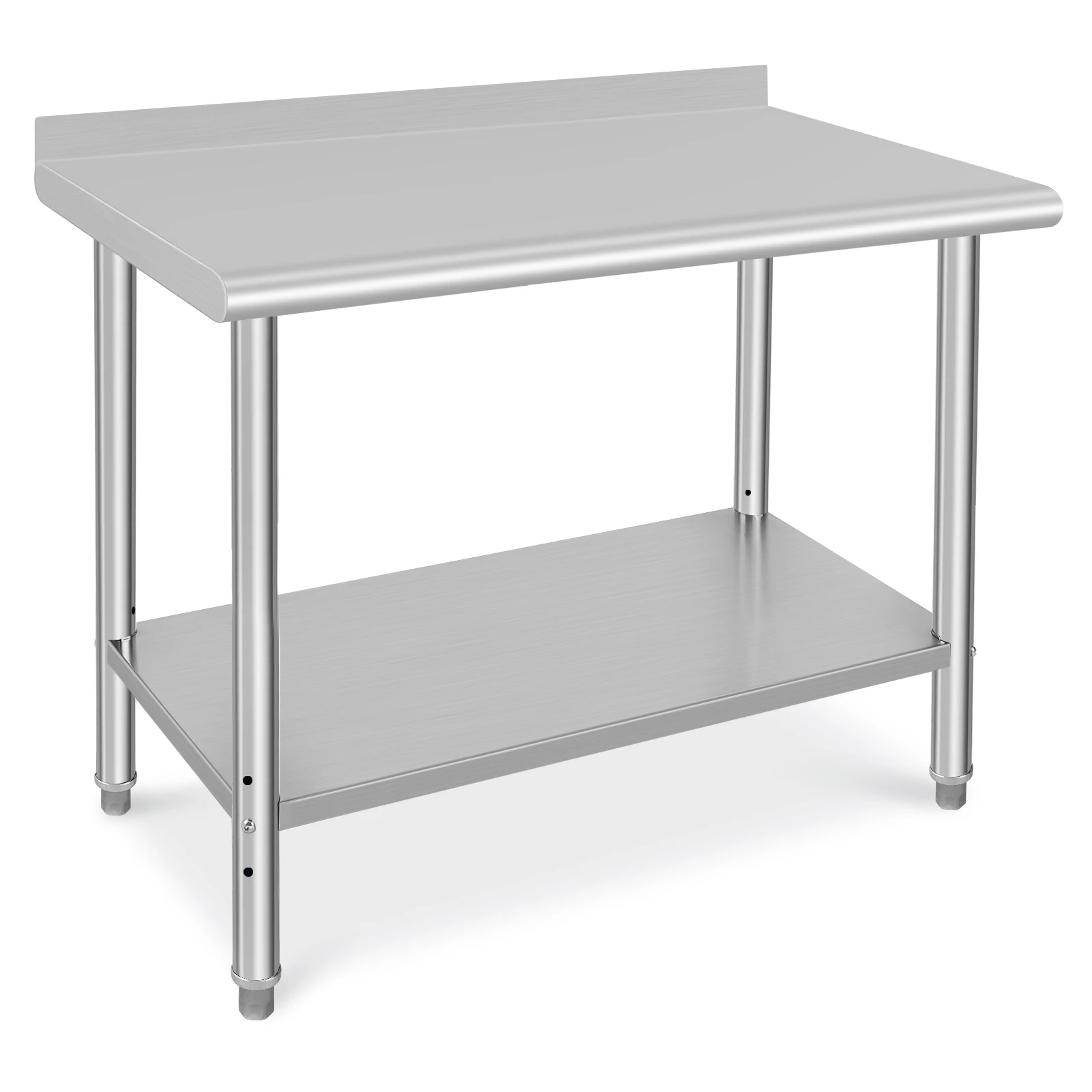 Stainless Steel Table, Silver Stainless Steel Prep Table 48x24x35 Inches, Metal Commercial Kitchen Tablewith Backsplash for Home