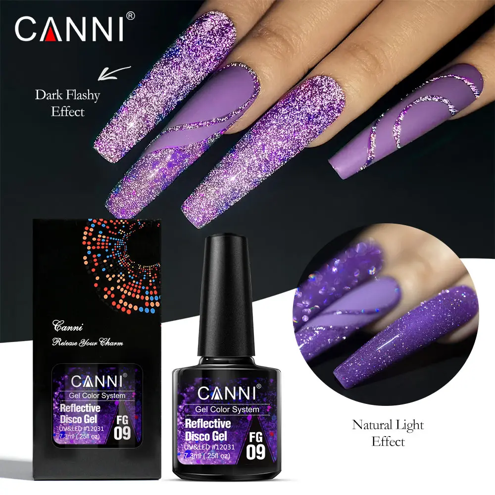 Canni 7.3ml Reflective Glitter Gel Sparkle Disco Nail Polish Supply Gel Soak Off UV LED Nail Gel Super Laser Semi Permanent