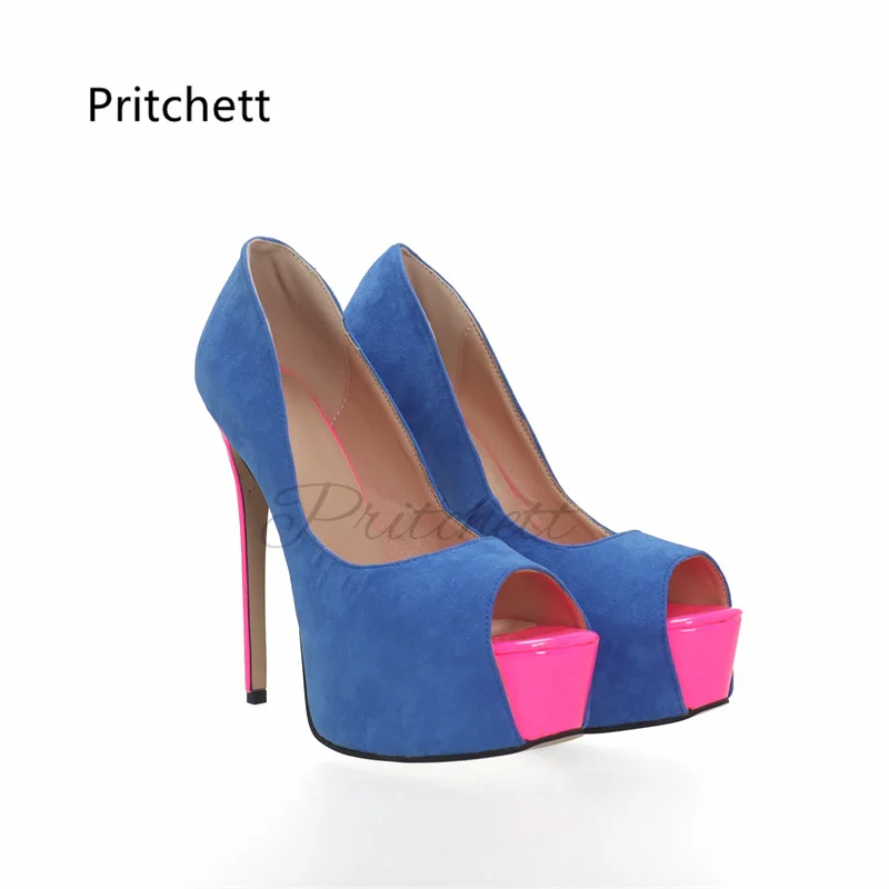 Suede Peep Toe Super High Heels Women's Pumps Stiletto Summer Shoes Mixed Colors Platform Sandals Party Office Lady Shoes