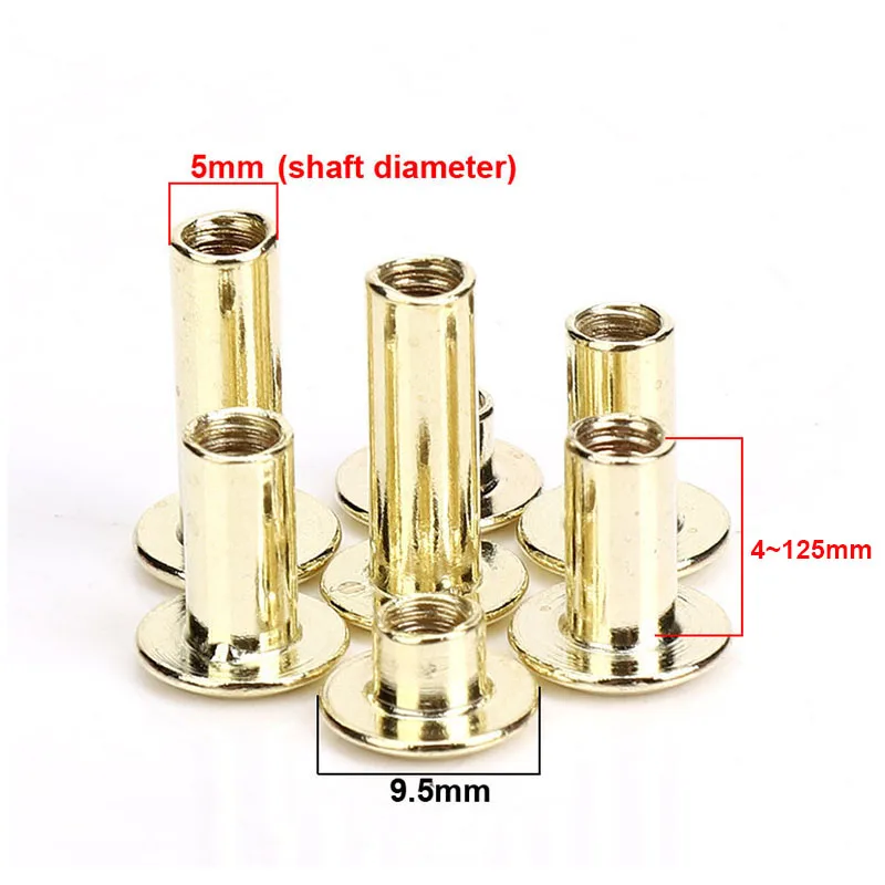 10pcs Metal Light Gold Binding Chicago Screws Nails Long Studs Rivets Leather Craft Hardware Accessories Rod Length 4~125mm