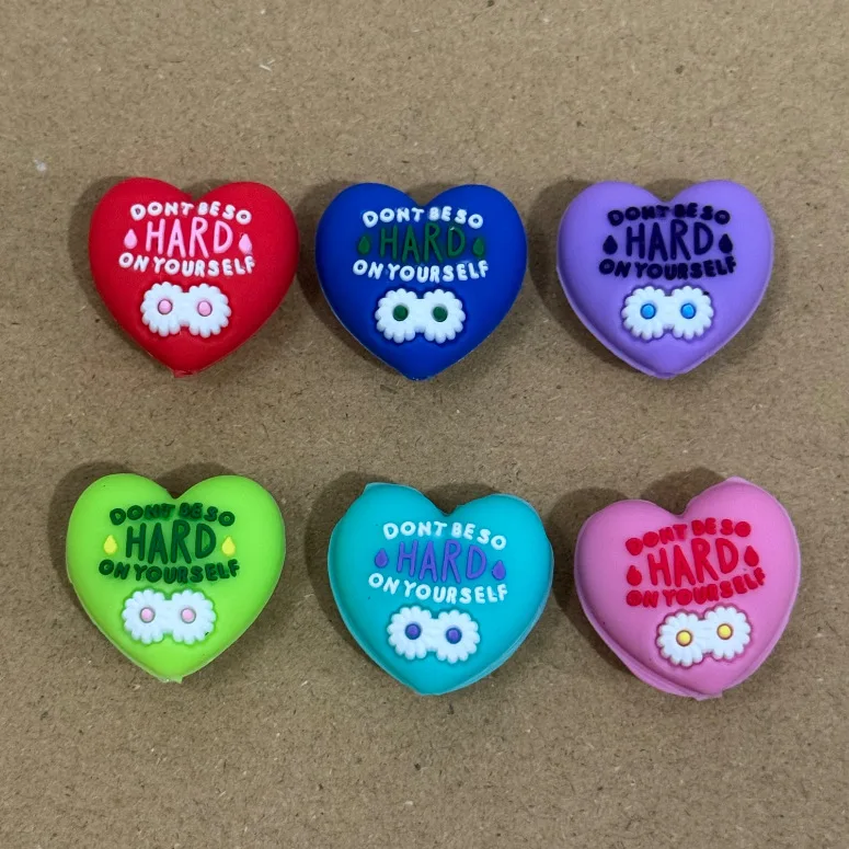 10pcs 3D Hearts Silicone Focal Bead BPA Free Baby Beads DIY Pacifier Chain Pen Making Keychain Jewelry Accessories