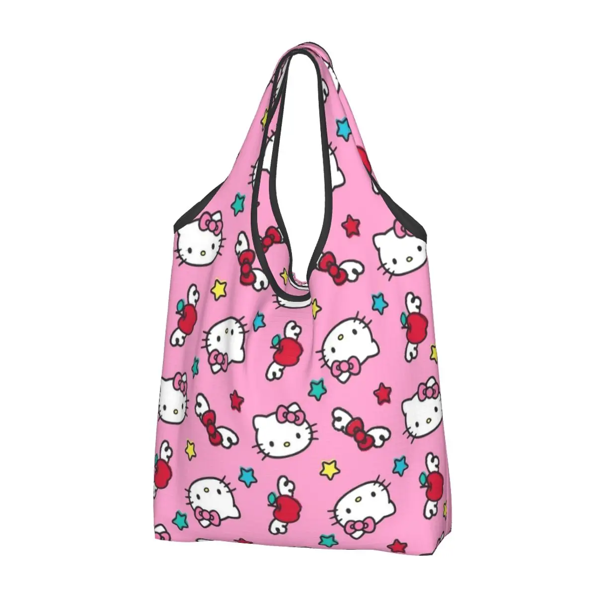 

Large Reusable Pink Hello Kitty Cartoon Grocery Bags Recycle Foldable Shopping Eco Bag Washable Fits in Pocket