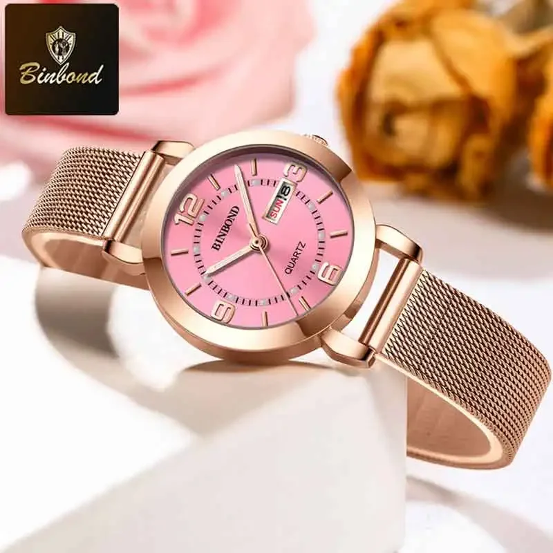 BINBOND New Fashion Casual Ladies Quartz Wristwatch Deluxe Luminous Hands Waterproof Watch Date Multifunction Dress Women Watch