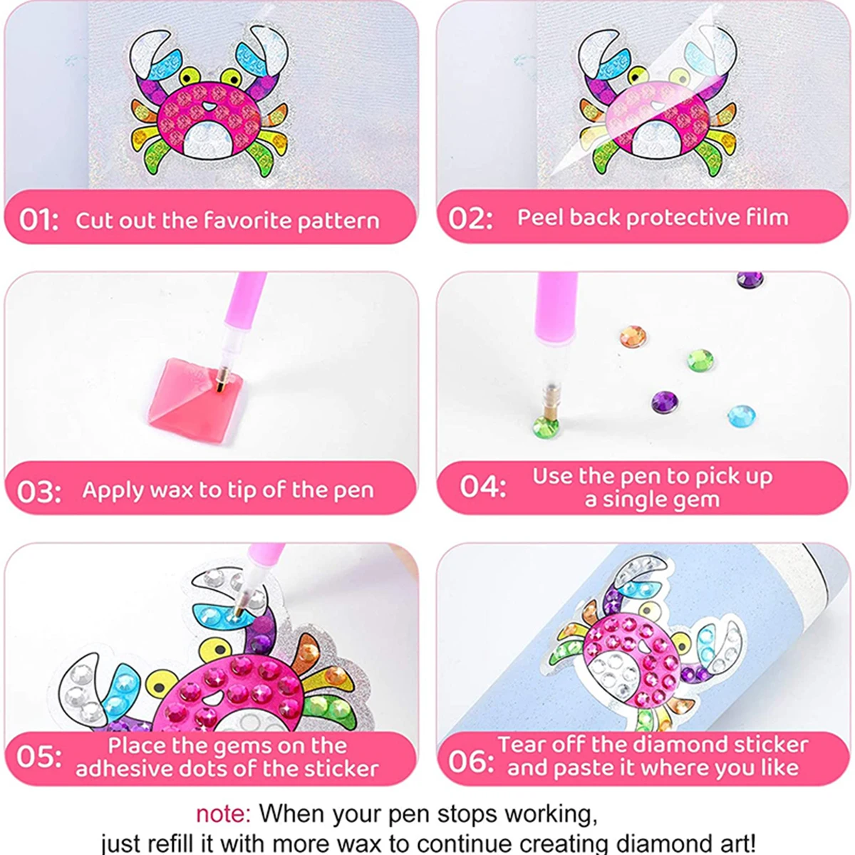 8pcs Sparkle Diamond Stickers Art Crafts Big Gem Set 5D Sealife Unicorn Dot Suncatcher Sticker Activity Toys Gift for Children