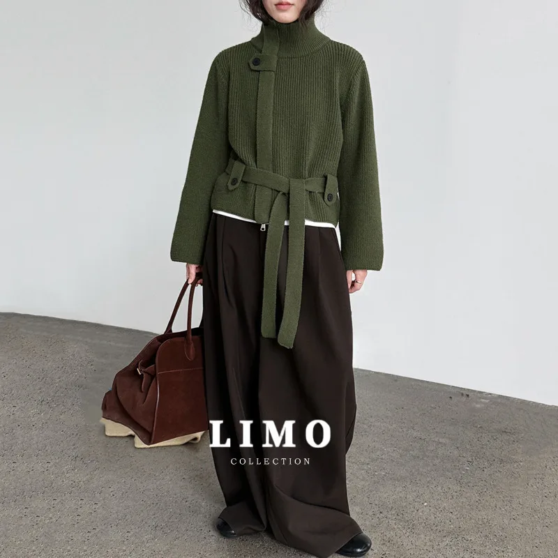 

LIMO 2025 Autumn Winter Fashionable Ribbed Knit Cardigan Coat with Belted Waist Daily Casual Outerwear for Women