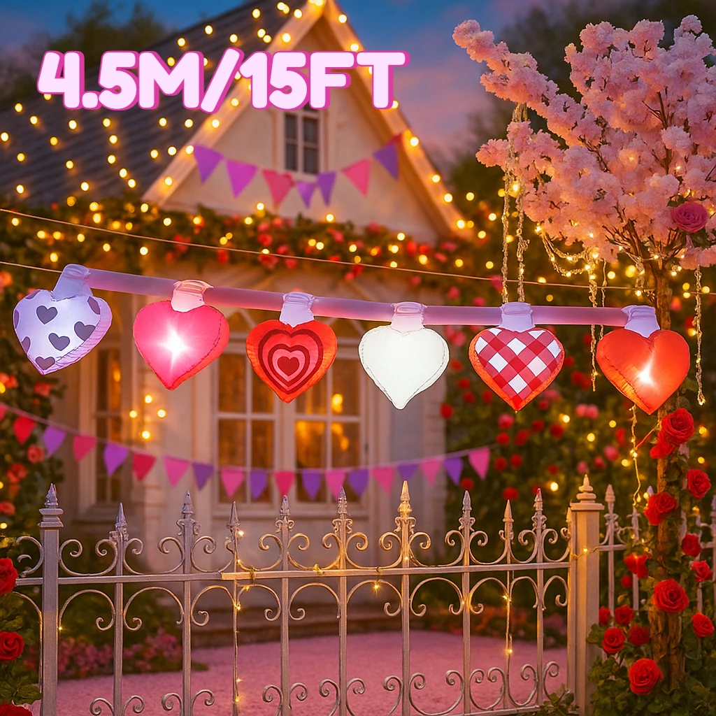 

15 футов ко Дню святого Валентина романтический узор в виде сердца гирлянда красочные светодиодные декоративные светильники открытый сад патио свадебная вечеринка декоративные
