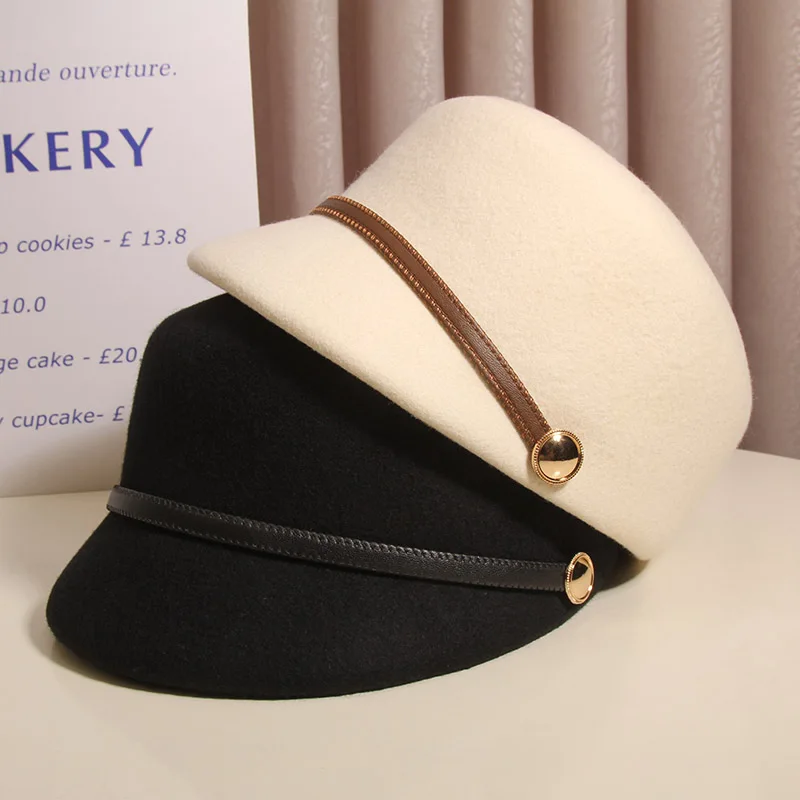 

Women's Autumn Winter Woolen Beret Hat Ele Lady Face Slimming Faionable Versatile Bowler Hat Ideal for Parties And Events