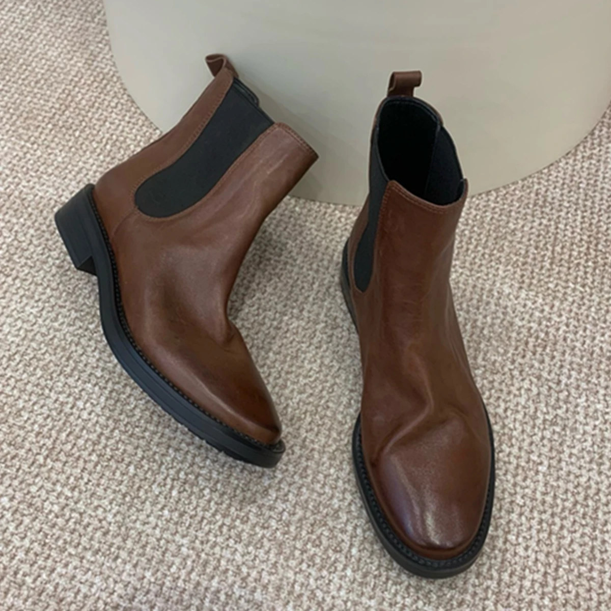 

Jenny&Dave British Retro Washed Horse Leather Chelsea Boots Soft Ankle Boot Autumn And Winter Women's Shoes