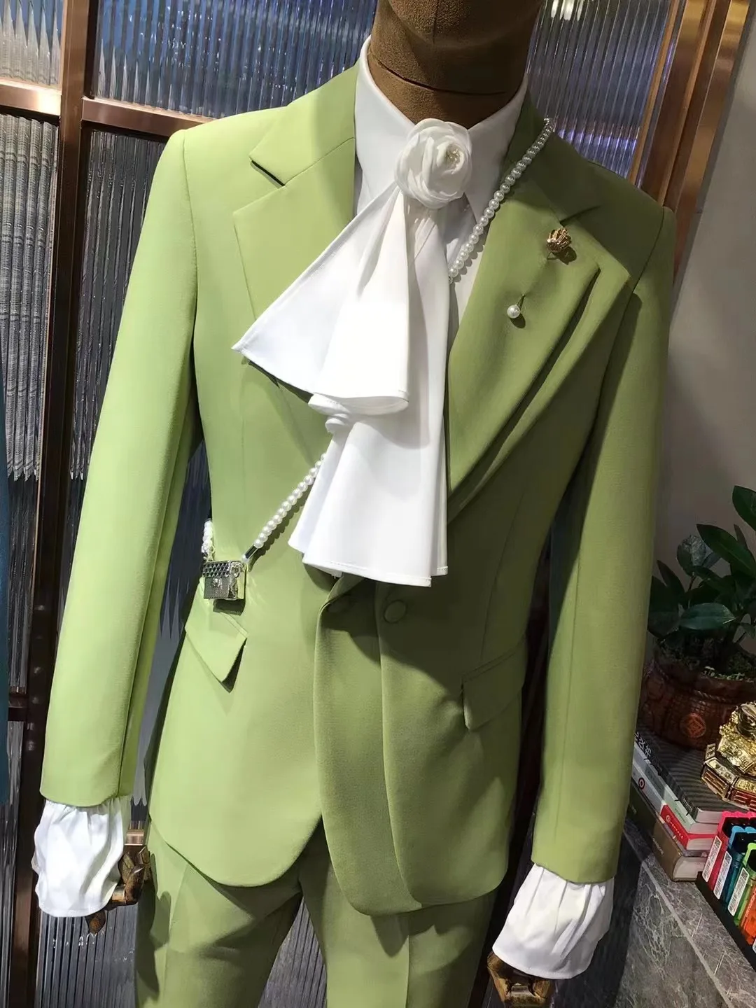 Customize Latest design fashion green wedding suits men formal party male Solid color Blazers trajes de hombre costume homme 턱시도