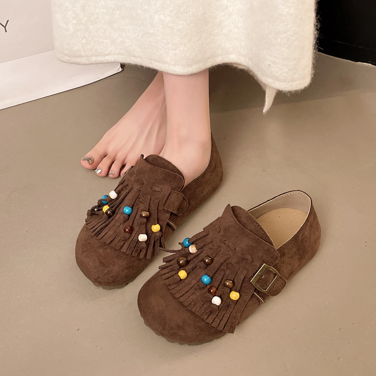 المرأة المنخفضة قطع أحذية ربيع الخريف اليدوية مطرز شرابات تصميم حذاء مسطح غير رسمي لينة سوليد البوهيمي أحذية تدريب الألمانية #2