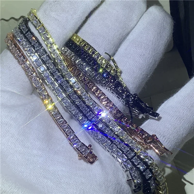 Trendy Princess cut Lab Diamond Bangle Bracelet 14K Gold Engagement Wedding Bracelets For Women Bridal Tennis Party Jewelry Gift