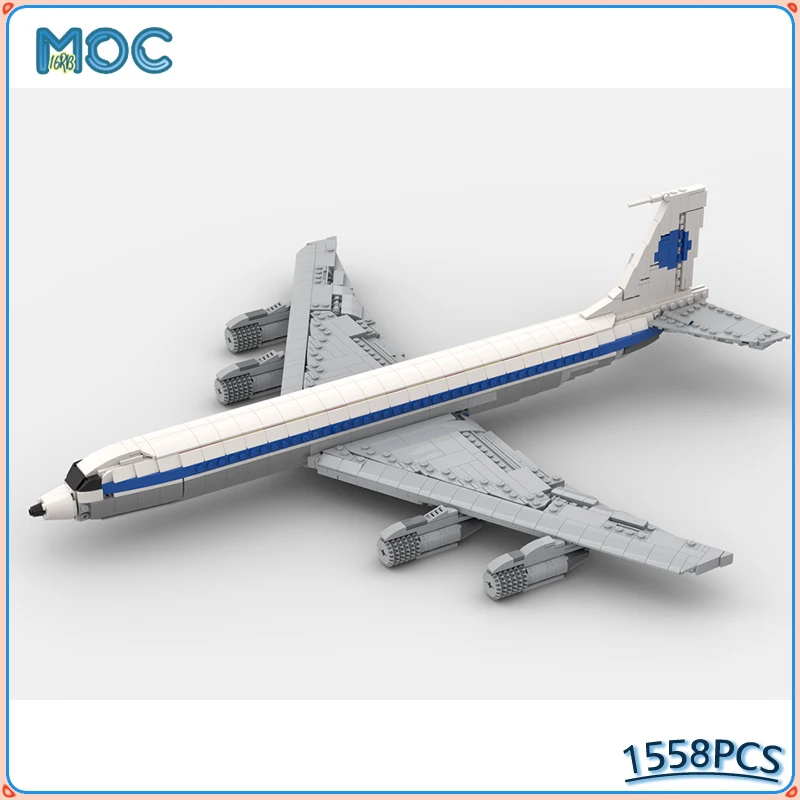 MOC Building Blocks Boeing 707 Pan Am Jetliner 1:80 Scale Aircraft Model Diy Assemble Bricks Creative Toys Xmas Gifts 1558PCS