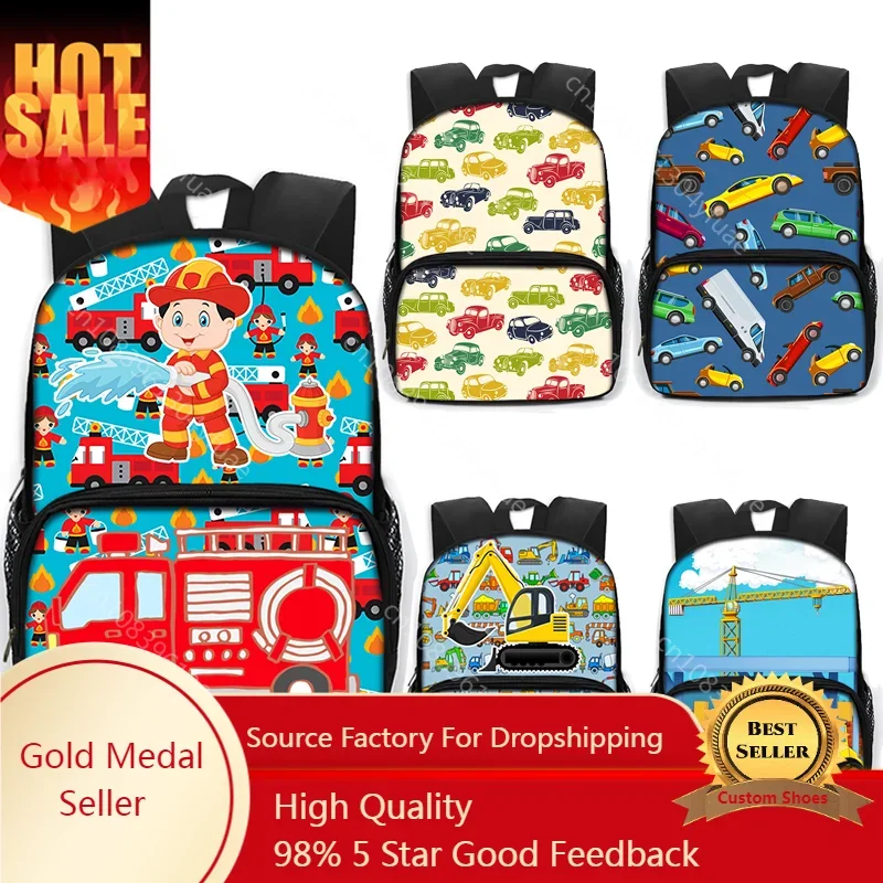 

Kids Children Cartoon Firetruck Car Backpack Cool Excavator Tractor School Bags Kindergarten Preschool Bag 3-6 Years Old Bookbag