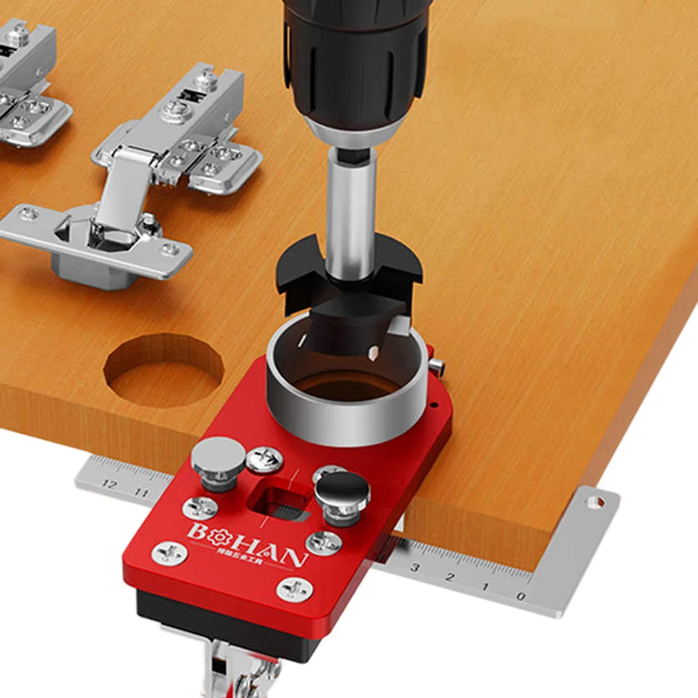 35mm Hinge Boring Jig Woodworking Hole Drilling Guide Locator with Fixture Aluminum Alloy Hole Opener Template Tools