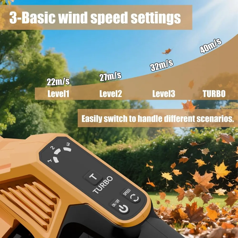 منفاخ أوراق شجر لاسلكي عالي الطاقة يعمل ببطارية توربو مع بطارية 21 فولت 2X3.0Ah وشاحن 650CFM 120MPH Electric Sm