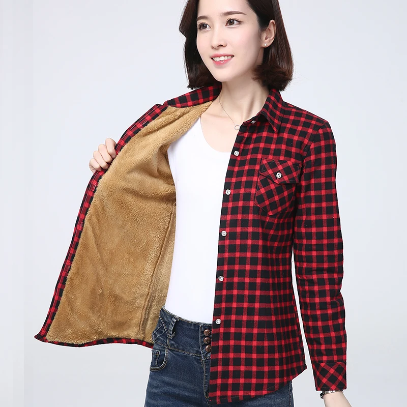 

2025 Winter Plus Thick Women's Hot Warm Plaid Shirt Coat Lady Casual Fleece Velvet Jacket Tops Women Checkered Clothes Outerwear