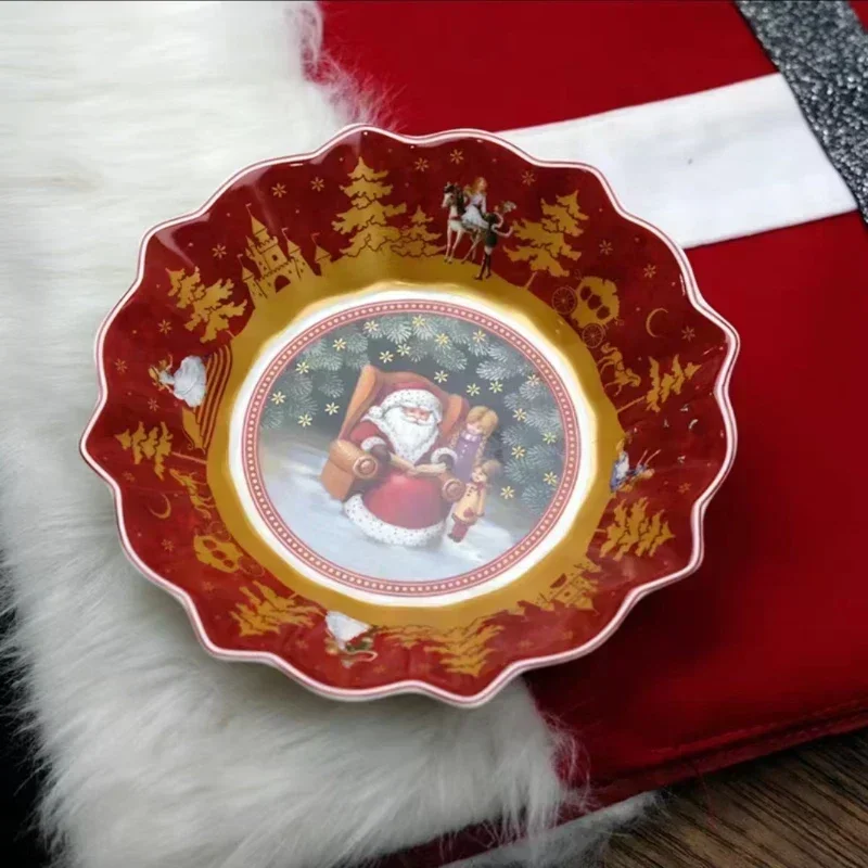 German Hard Porcelain Christmas Toy Joy Multi-Angle Dinner Plate Christmas Cup Saucer Bowl Candlestick Multiple Styles Dishes