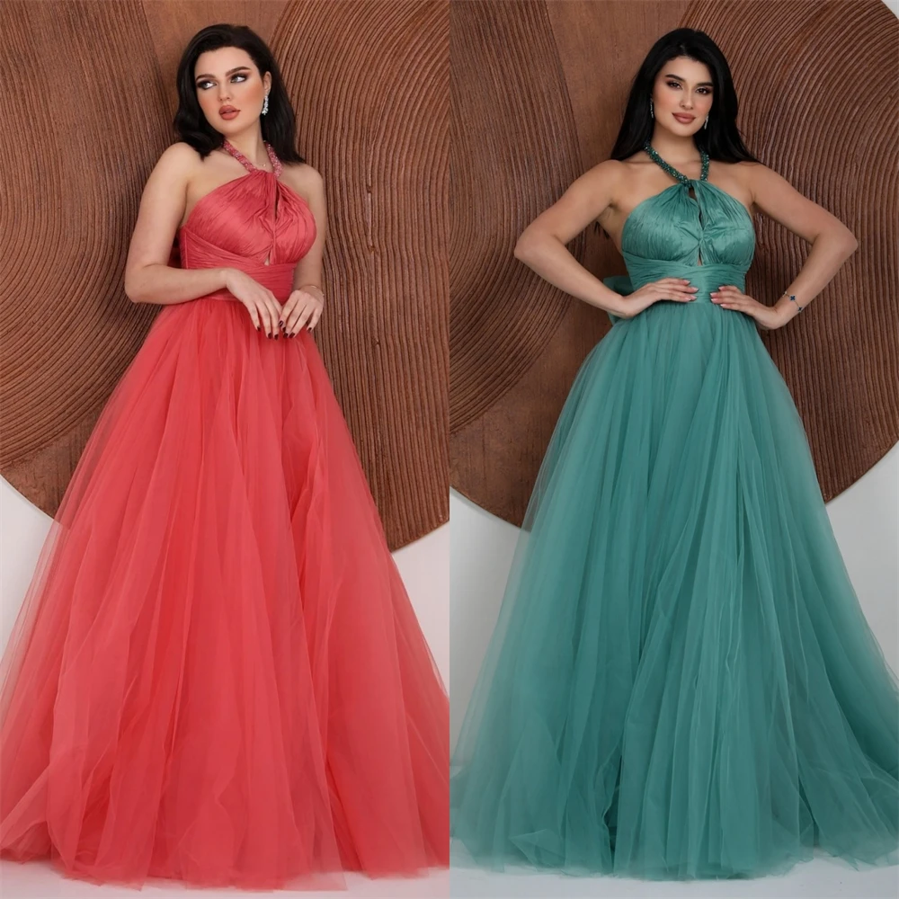 Yipeisha exquisito vestido de fiesta con cuello Halter de alta calidad vestido Formal para ocasión quinceañera pliegue tul es