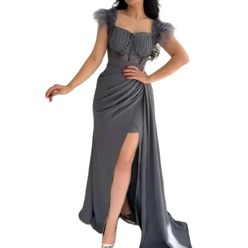 Sexy charmante Meerjungfrau Party Kleider Seite Schlitz Cocktail Ballkleid Spitze Applikation Feder formelle Abendkleid 2024 Robe de Soirée