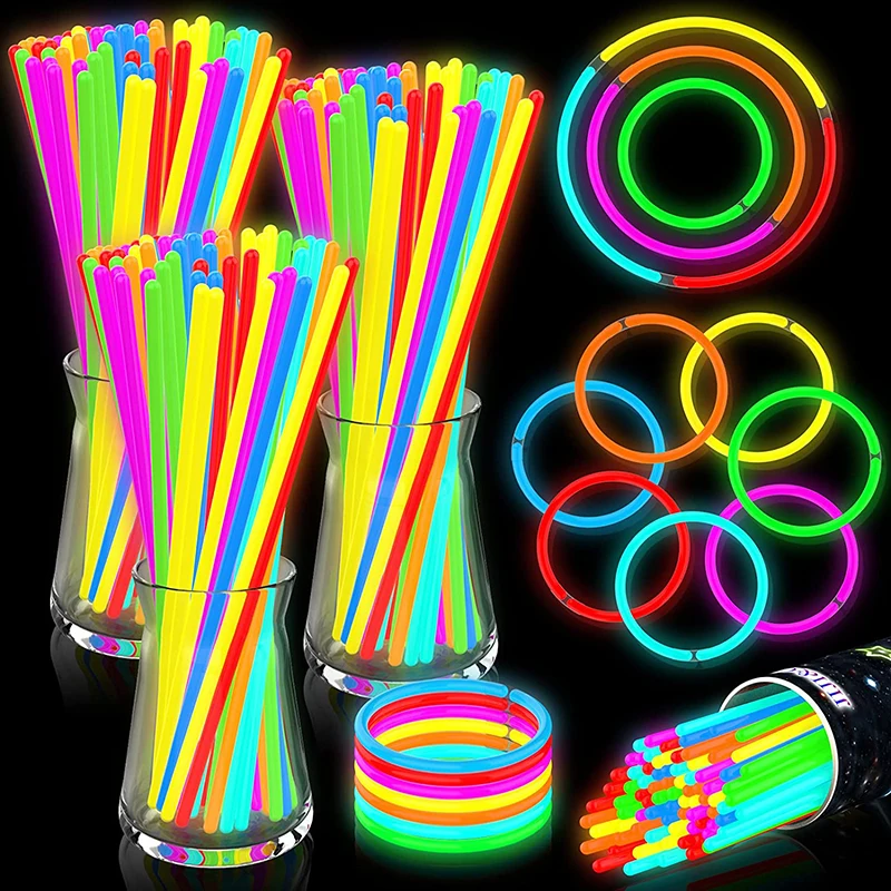 100/200Pcs Glow Stick Fluorescent Stick Neon Necklace Bracelets Party Light Stick For Wedd Festive Concert Party Glow Stick