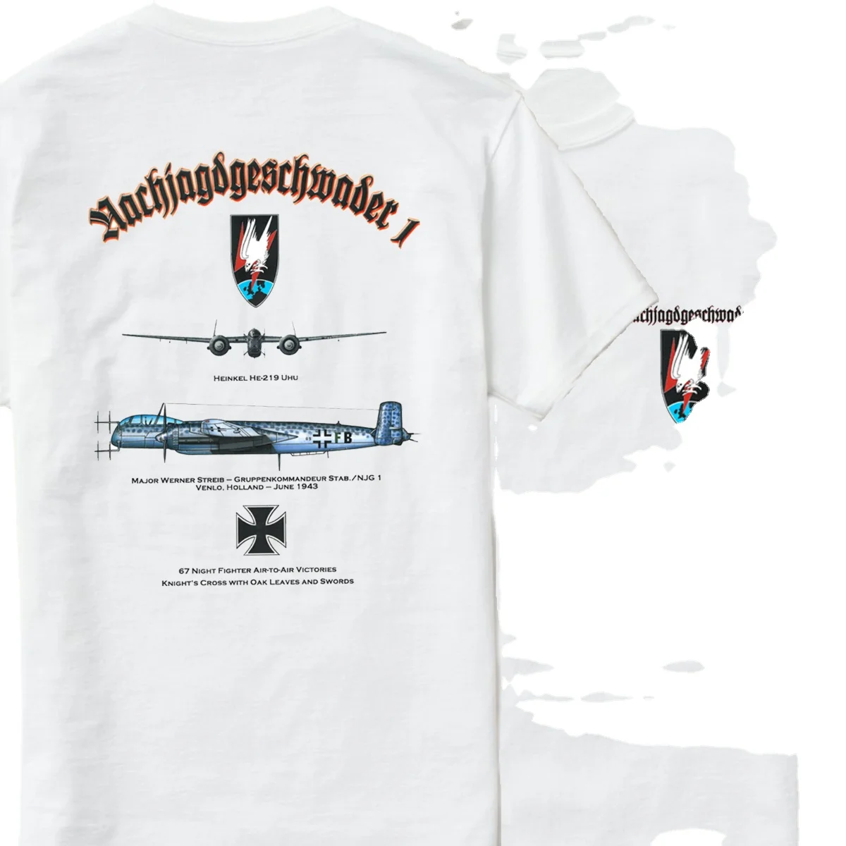 

WWII German NJG 1 Ace Pilot Werner Streib He-219 Night Fighter T Shirt. 100% Cotton Casual O-Neck T-shirt Loose Top Size S-3XL