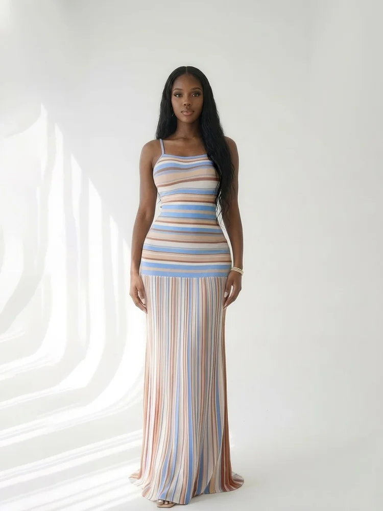 Wmstar Dresses for Women Wholesale Summer Halter Backless and Striped Design Fresh and Breezy Summer Resort Dress Drop Shopping