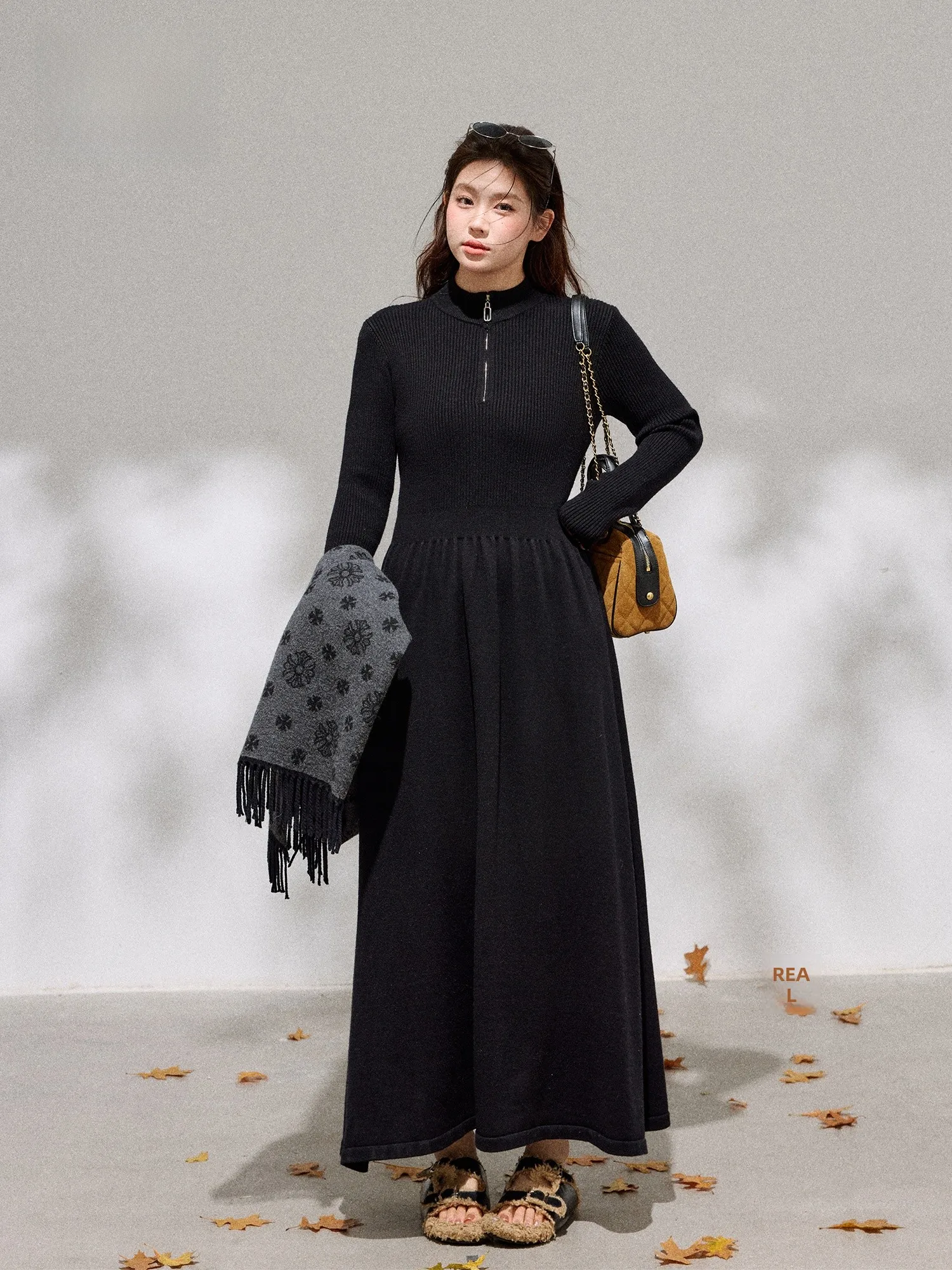 

Slimming Knitted Dress for plus Size Women Simple High Waist Padded Jumpsuit Commute Style Long Sleeve Winter Fashion
