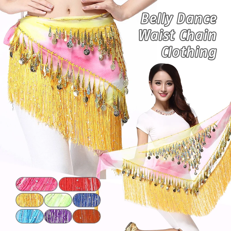 

Women Belly Dance Hip Skirt Scarf Wrap Belt Gold Coins Tassels Sequins Belly Dancing Hips Scarf Performance Dancing Costume