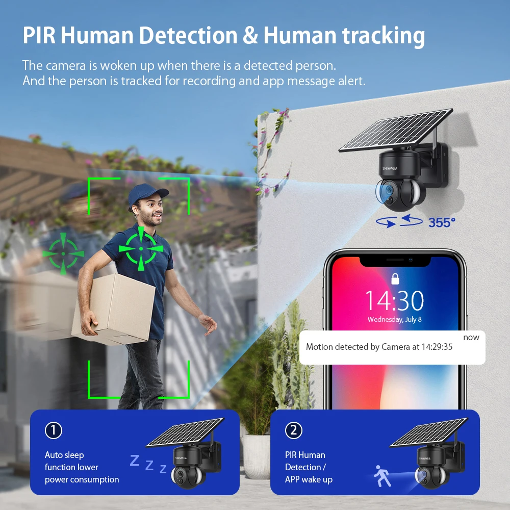 SHIWOJIA Solar Camera 4G SIM /Wifi 4MP HD Wireless Security Protection AI Human Detect Outdoor Solar Power Built-in Battery CCTV