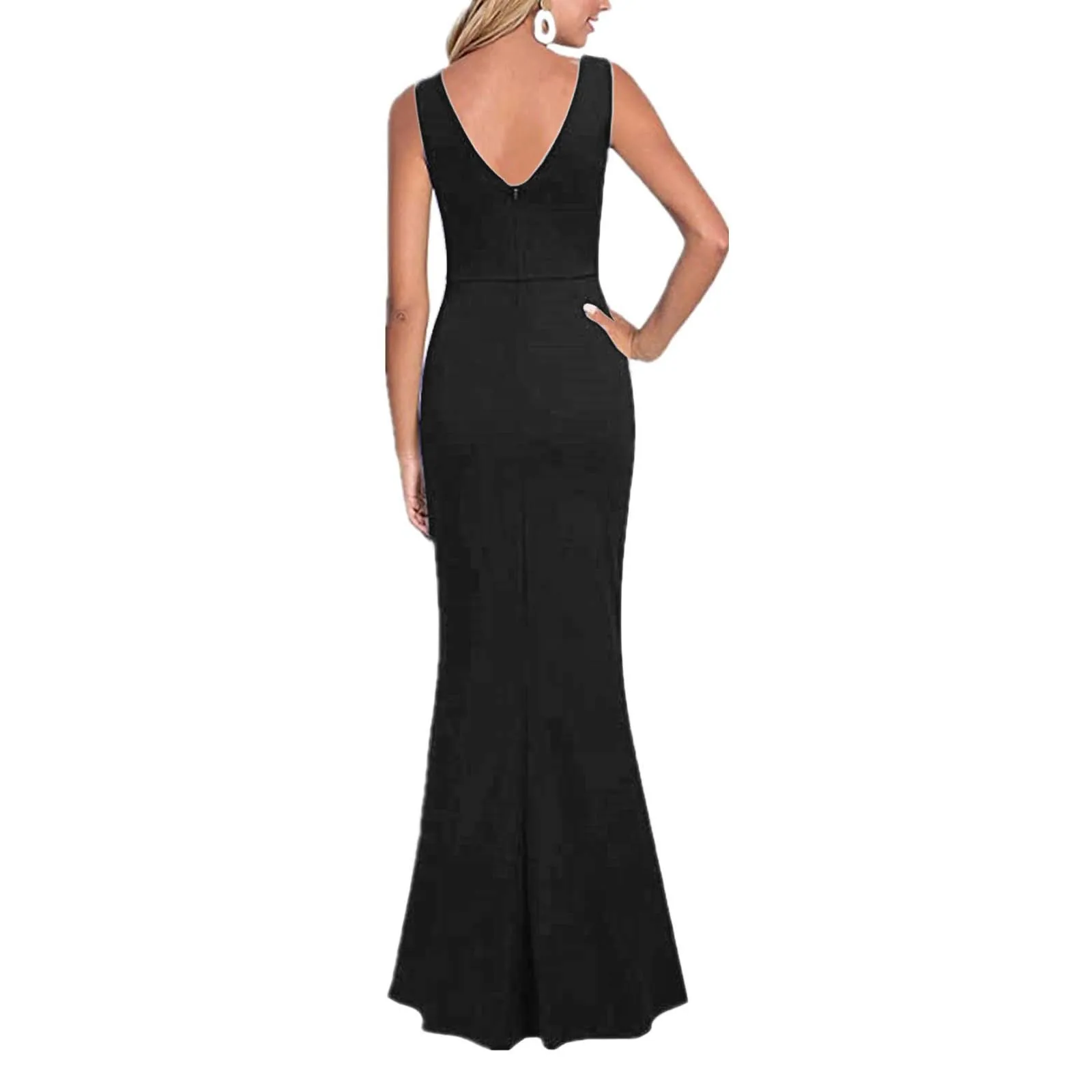 Women's V-neck Tank Maxi Dress Summer Party Dance Slim Side Slit Evening Dress Sexy Backless Elegant Long Dress Partywear