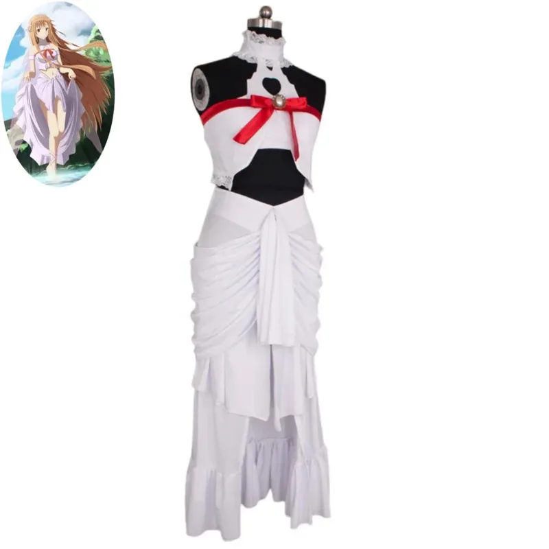 

COSda@Anime Sword Art Online Yuuki Asuna Cosplay Costume Sao Alicization YūKi Asuna White Tube Top Long Skirt Wig Woman Sexy Sui