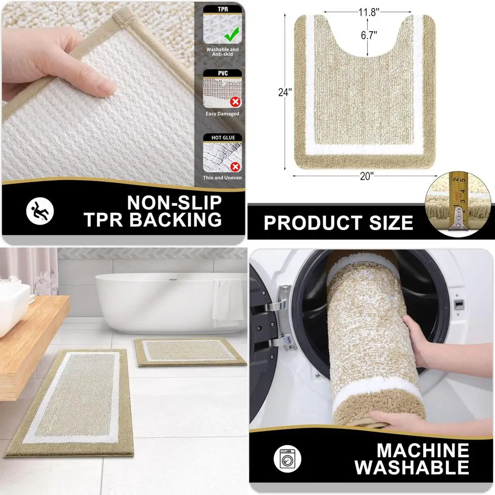 

Комплект ковриков для ванной из 3 предметов: мягкие коврики из микрофибры и U-образный коврик для унитаза, бежевый, 30x20, 24x16, 24x20