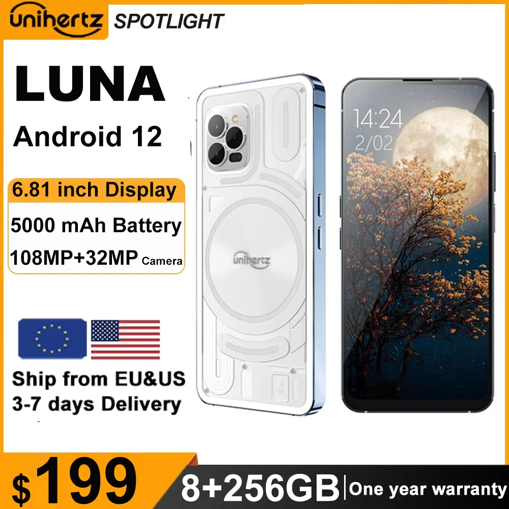 Unihertz Luna Smartphone Rhythm Ambient LED strip Music Phone 8GB RAM 256GB ROM 108MP G99 Mobile Phone Night Vision Cellphone
