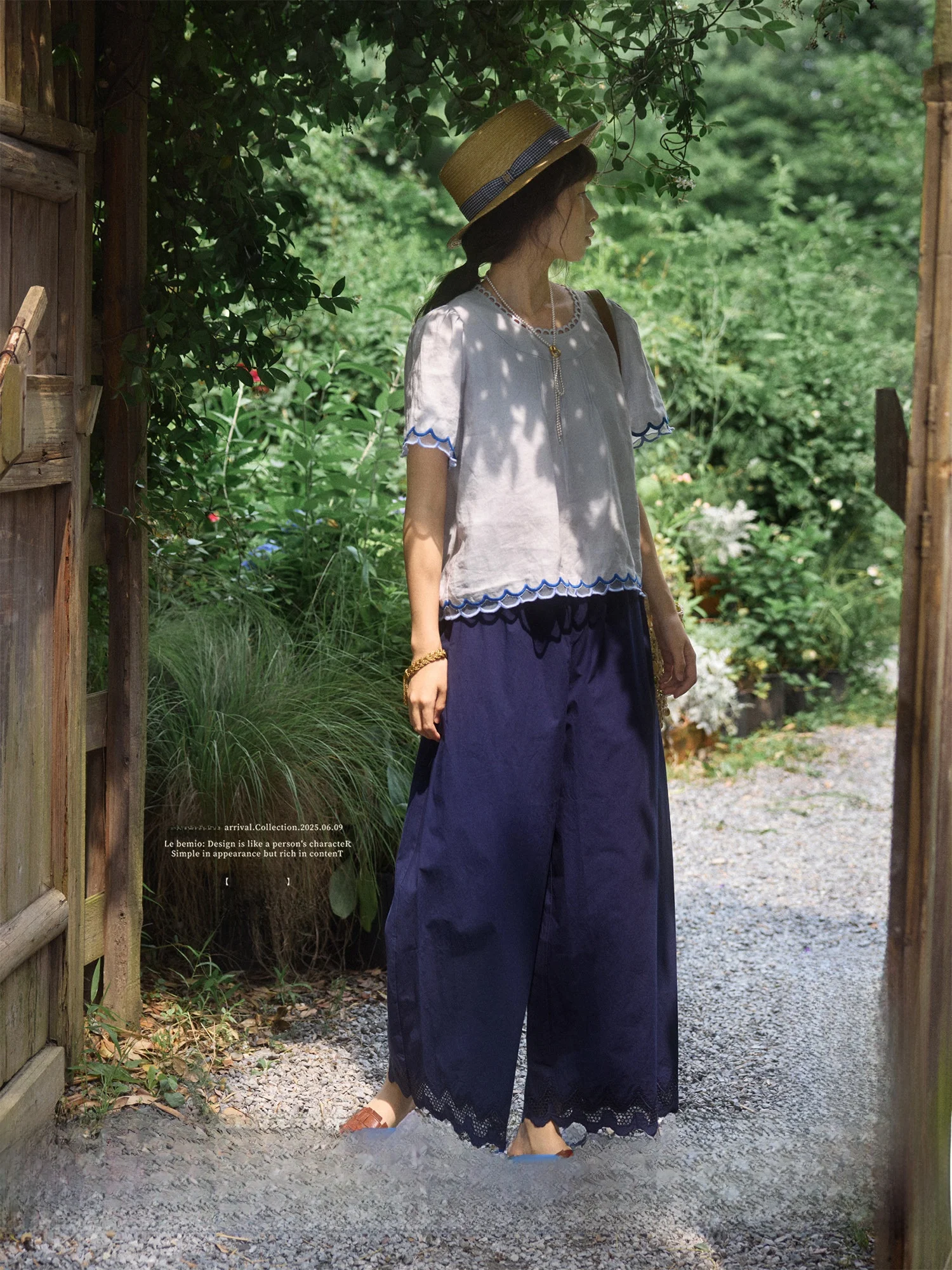 

Loose Casual Embroidered Waist Cotton Pants Women's High Waist Wide Leg Pants Comfortable Breathable Summer Fashion