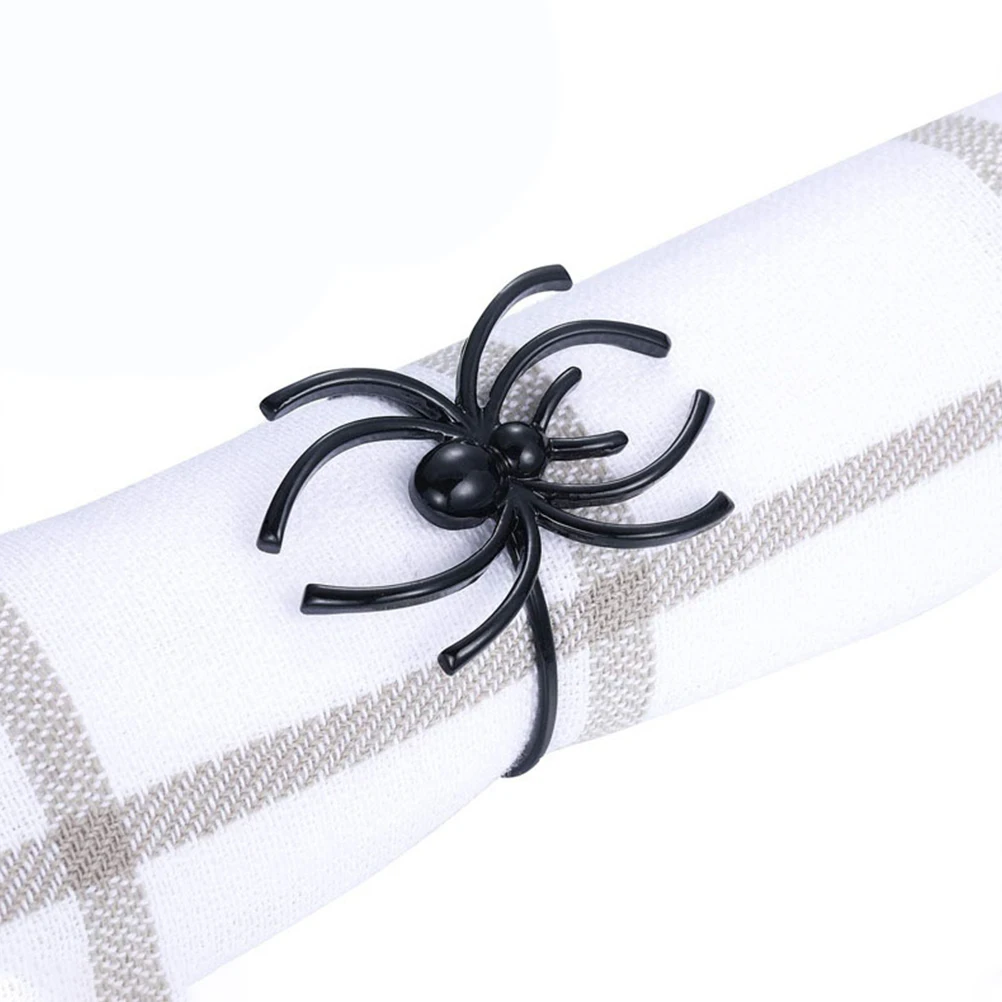 

6 Pcs Spider Shaped Napkin Rings Stainless Steel Decorative Halloween Table Decorations Metal Buckles For Dinner Party