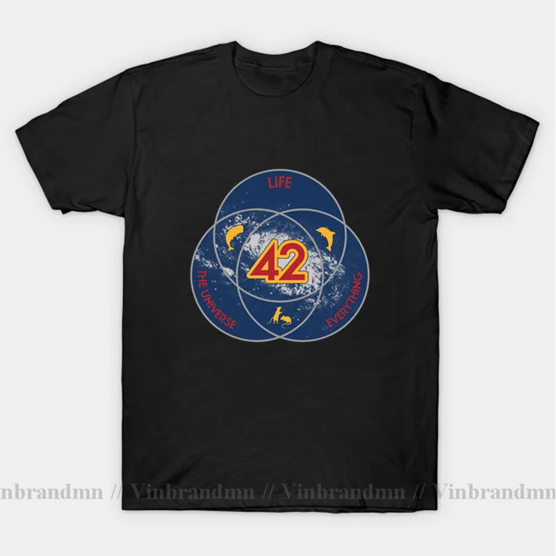 Men's dont panic sci-fi 42 Hitchhiker Guide To The Galaxy T-shirt The answer to everything 42 T shirt Retro Science Guide Tshirt