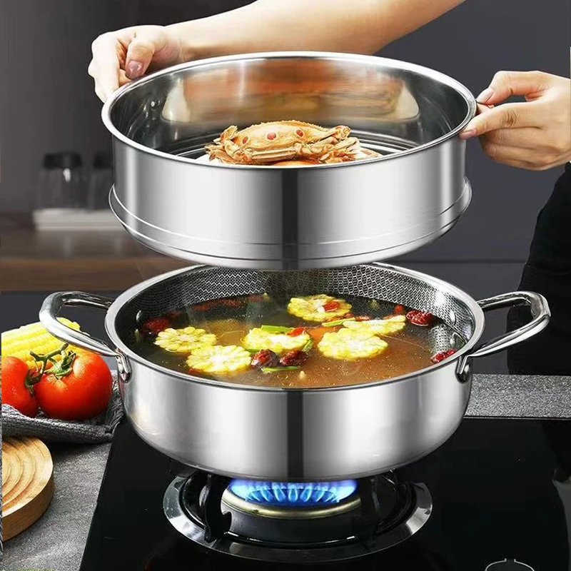410 Stainless Steel Soup Pot Wok Honeycomb Non-Stick Pot Household Kitchen Cookware Hot Pot Induction Cooker Gas Stove Universal