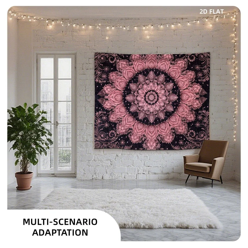 VIKAMA Bohemian Vintage Floral Mandala Tapestry Pink & Black Wall Hanging Decor for Living Room And Bedroom