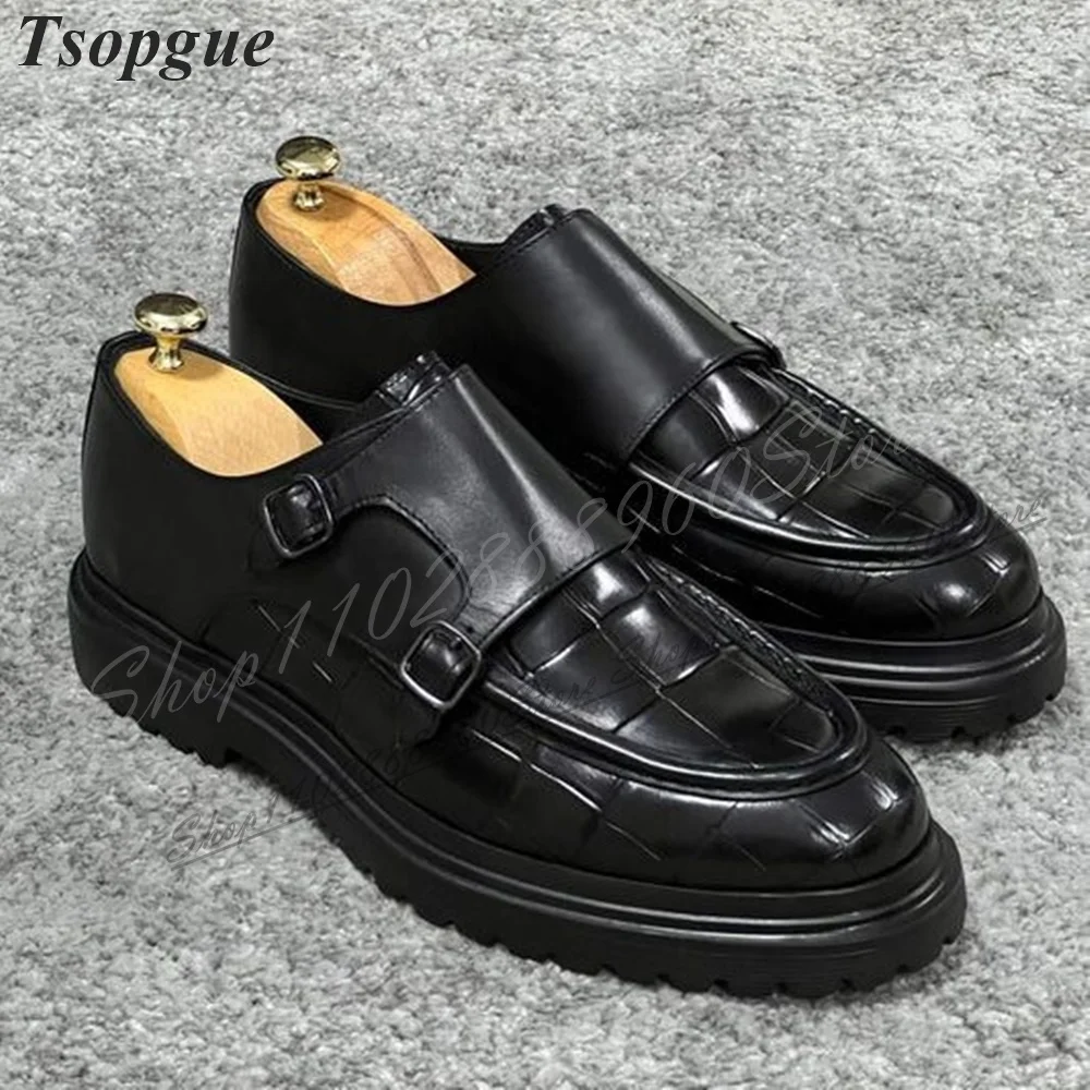 

Trendy Black High Quality Leather Buckle Strap Men Shoes Men's Pumps Slip On Runway Casual Party Shoes 2024 Zapatillas Mujer