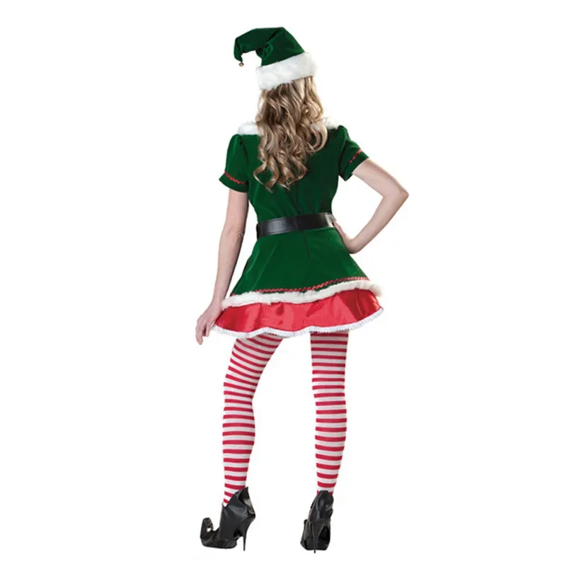 Cosplay Vrouwen Fluwelen Kerstjurken Sexy Kerstboom Kleding Volwassen Kerstman Claus Mannen Kostuum Groene Elf Xmas Feestjurken