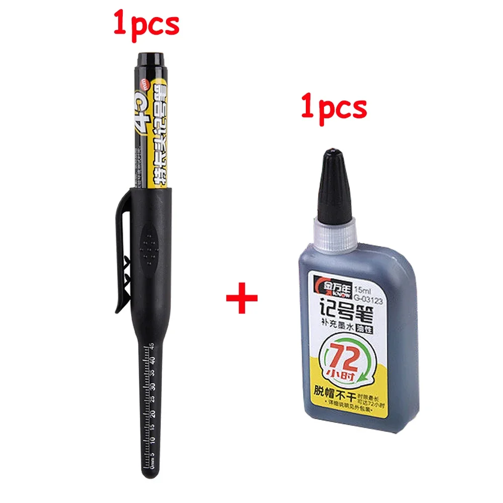 1-6 Stuks 45mm Waterdichte Lange Hoofdpunt Diepgat Markers Pen Tegel Timmerman Pen Multifunctioneel voor Houtbewerking Zwart/Blauw/Rode Inkt