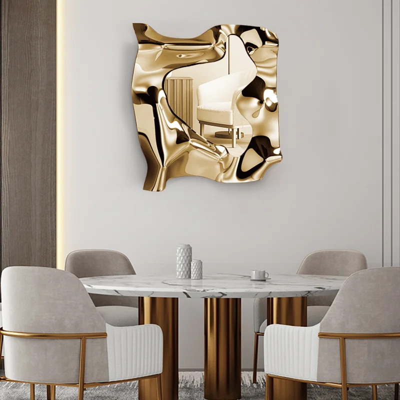 Stainless Steel Wave Mirror Wall Pendant, Metal Art Sculpture, Creative Alien Shop, Hotel and Home, Soft Decorative Pendant