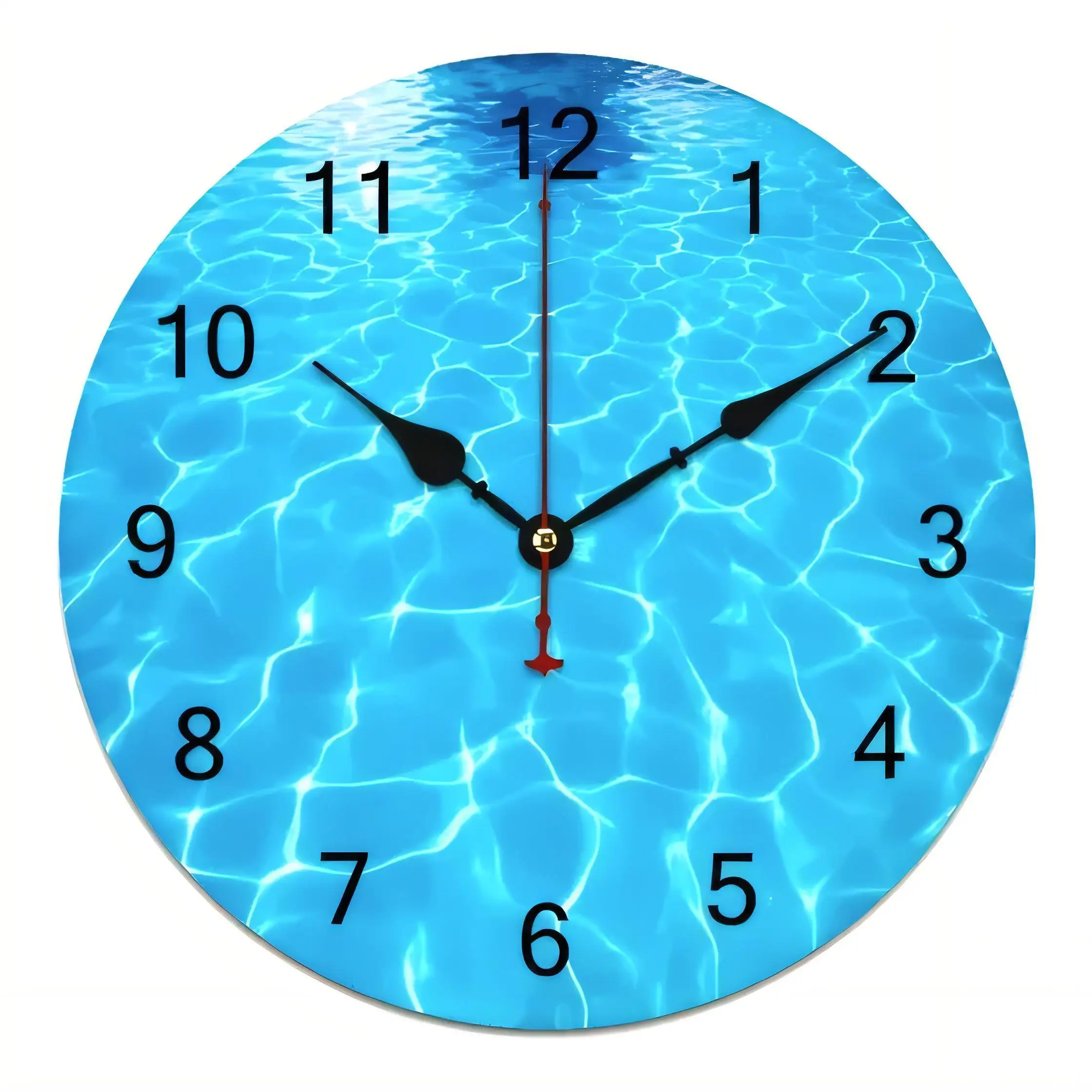 Vibrant Blue Pool Water Surface Wall Clock  Silent Non Ticking Battery Operated Summer Decor for Bathroom Kitchen