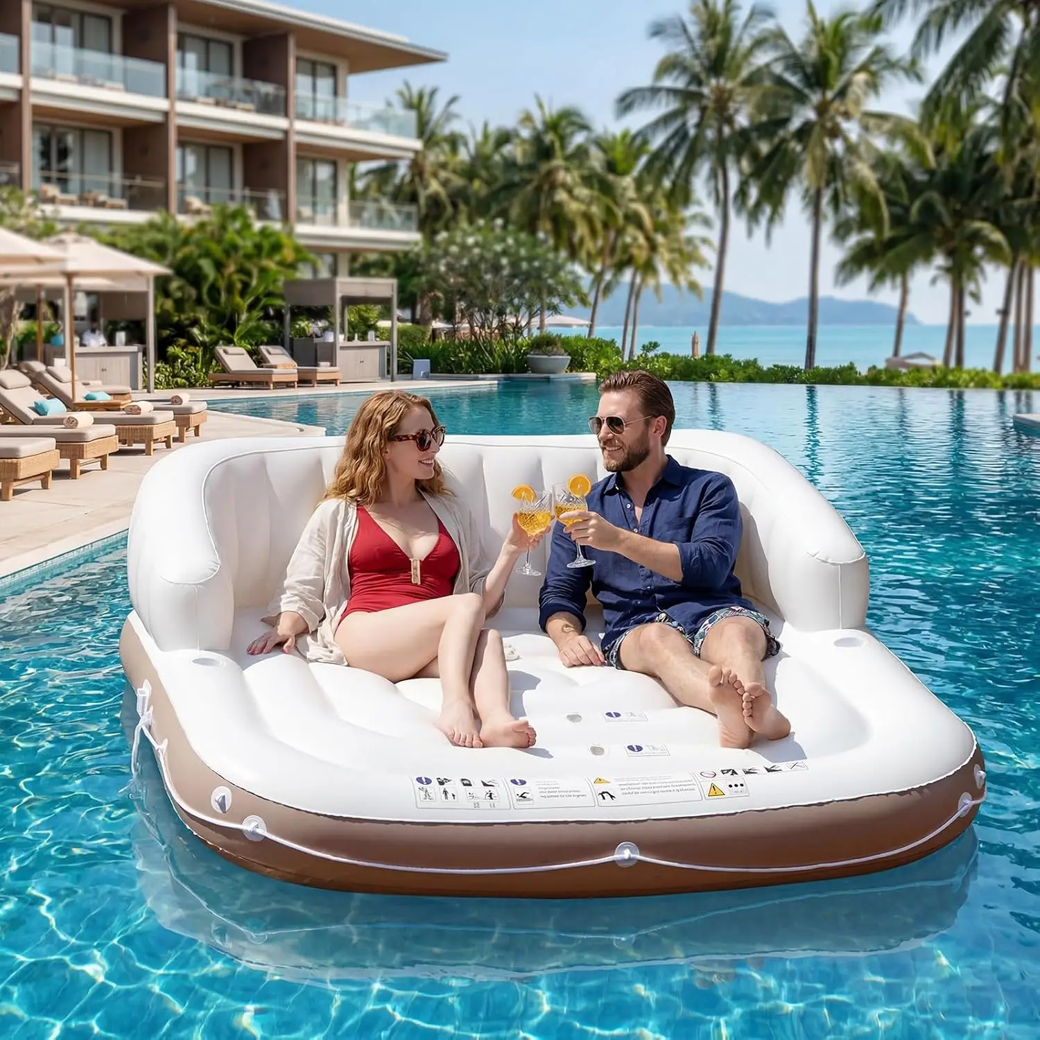 Inflatable Canopy Island Lounge Float, Floating Island Raft with SPF50+ Retractable Detachable Sunshade, 71