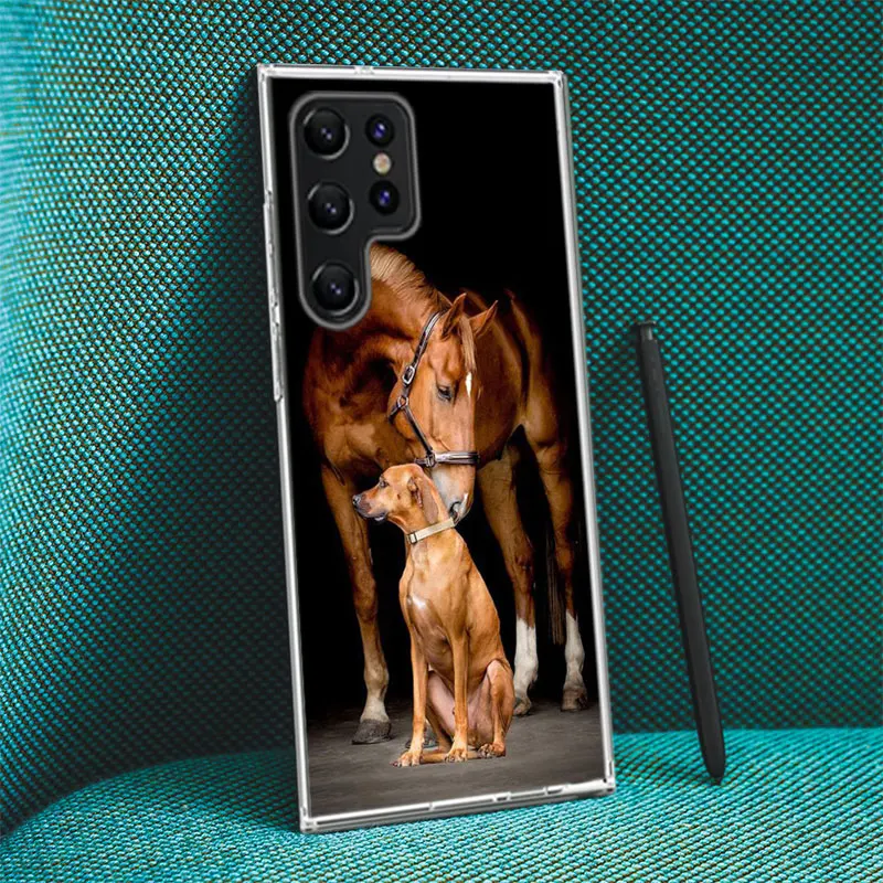 Domineering Cool Horses And Dogs Clear Phone Case For Samsung Galaxy S20 S21 S23 FE S22 Plus S24 Ultra S10 S10E S9 S8 Soft Back