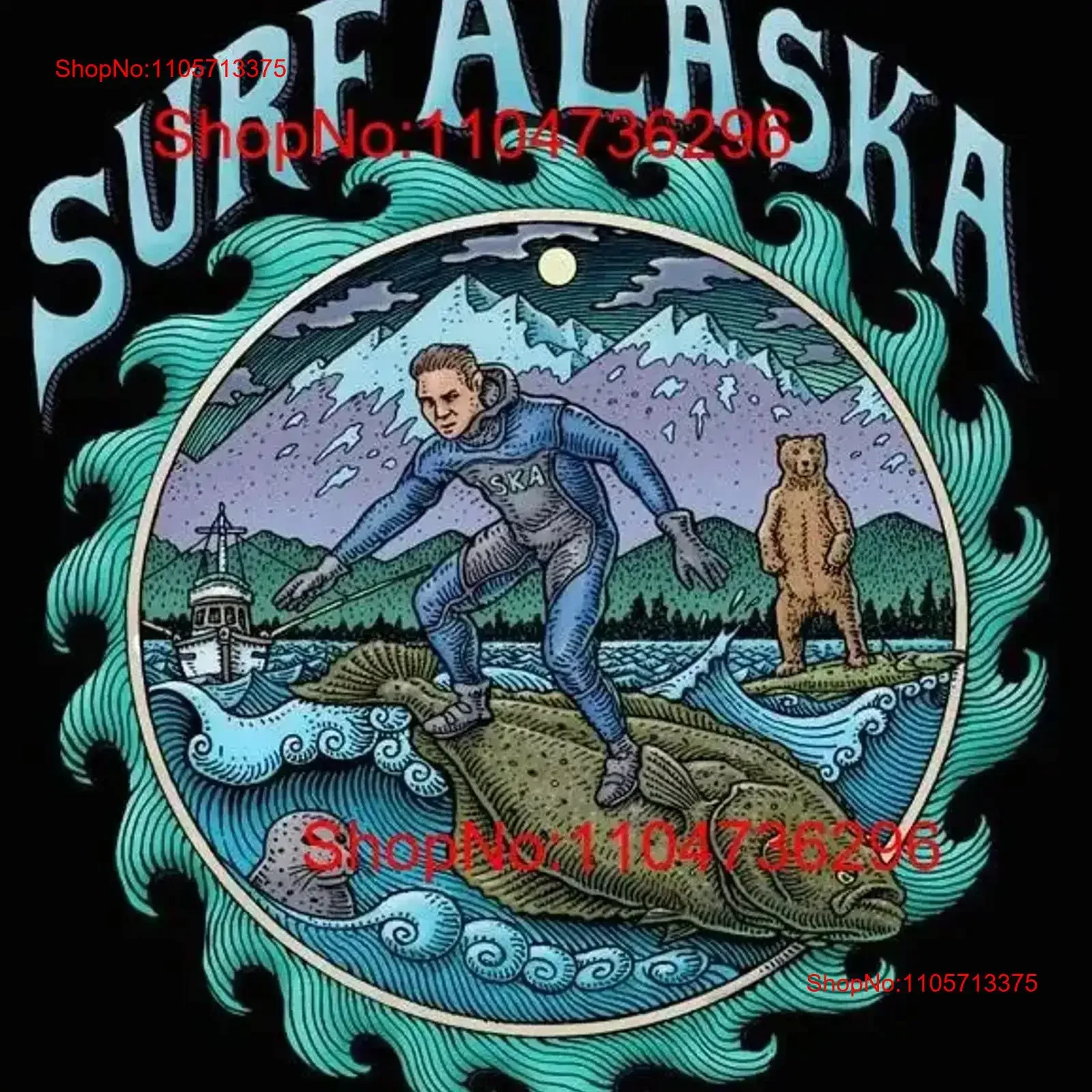 Ray Troll Surf Alaska Halibut Fishing NEW adult T Shirt XXX XX L S cotton tee vintage Washed Soft fashion Stretched graphic