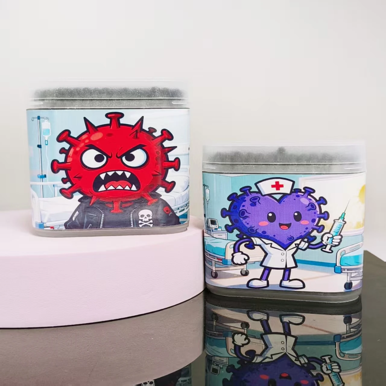 600 Uds (3 cajas) hisopo de algodón con patrón de tema de virus médico hisopo de algodón de doble cabeza negro hisopo de algodón de regalo de vida