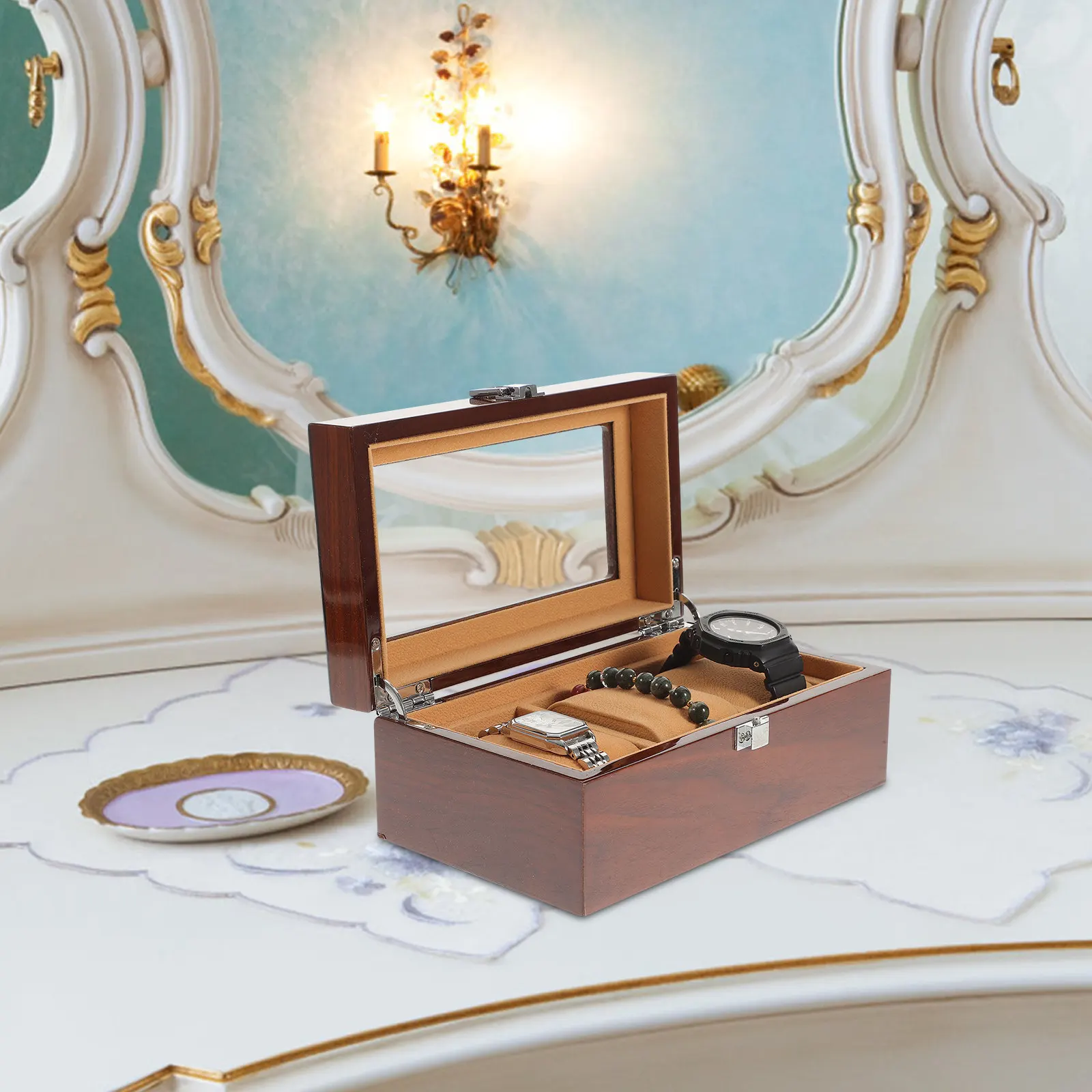 

Органайзер для часов с 3 отделениями, элегантный классический футляр с застежкой, гладкий бокс для хранения, витрина для ювелирных изделий, органайзер для украшений