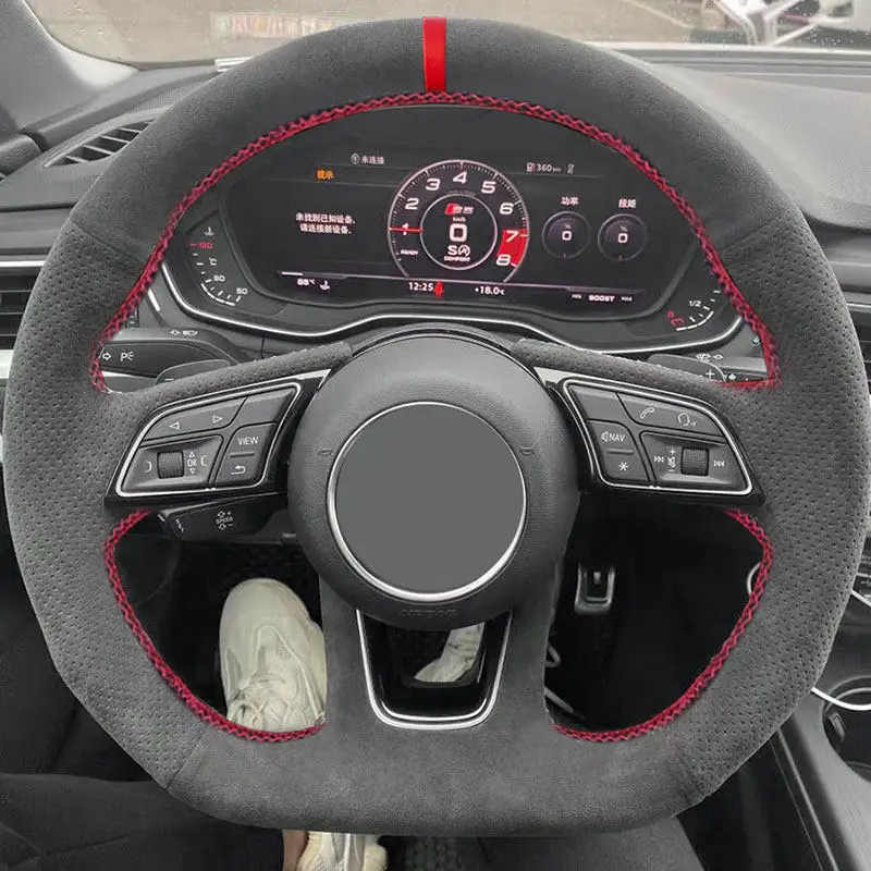 Hand-stitched Suede Leather red bar Car Steering Wheel Cover Trim For Audi A1 8X A3 8V S3 A4 B9 S4 A5 RS 3 4 5 SQ2 Q2 2016-2022