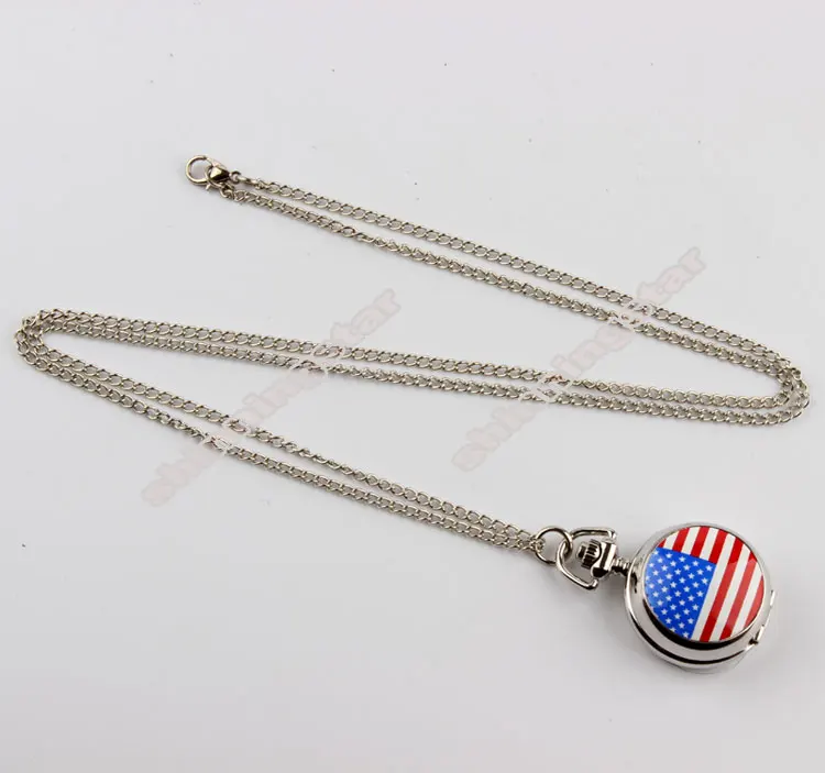 2023 Americas Country Flag colar EUA Bandeira Quartz relógio de bolso Metal colar Travel Country Souvenir Presente